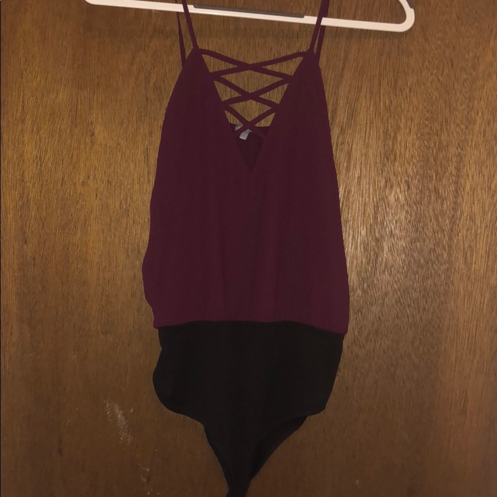 Wine Strappy High Neck Bodysuit